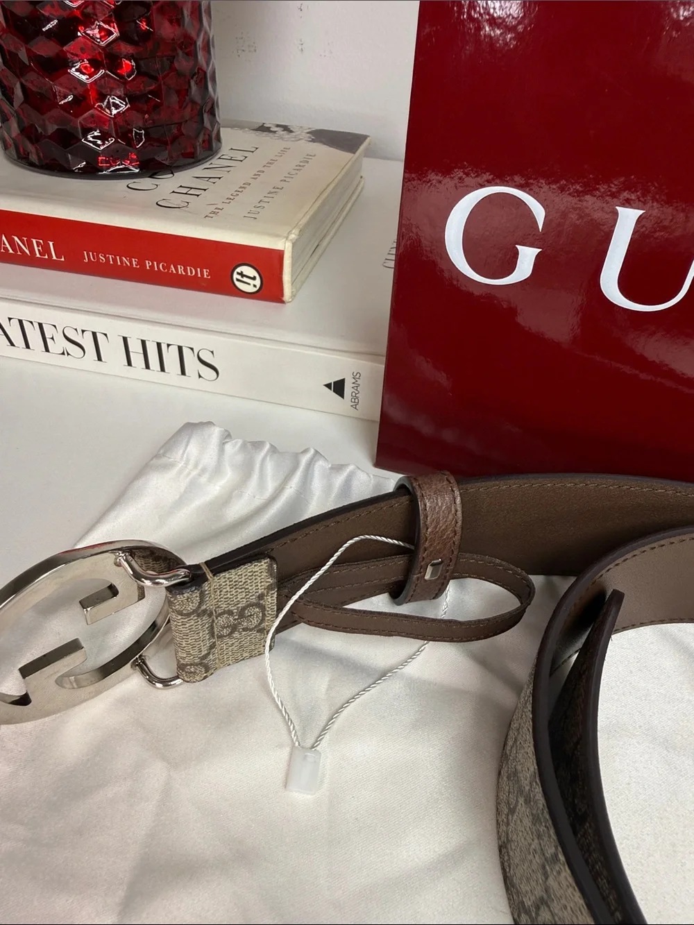 Gucci GG Supreme Belt with Interlocking G Buckle - Size: 34 - AUTHENTIC